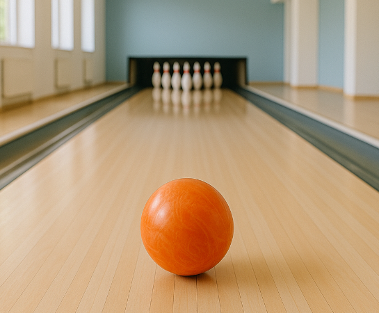 Leere Bowlingbahn, Kugel kurz vor den Pins